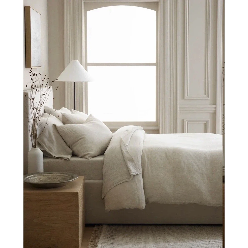 New Quince Full Queen Linen Duvet Cover Set 2 Sham NATURAL CHAMBRAY 100% Flax